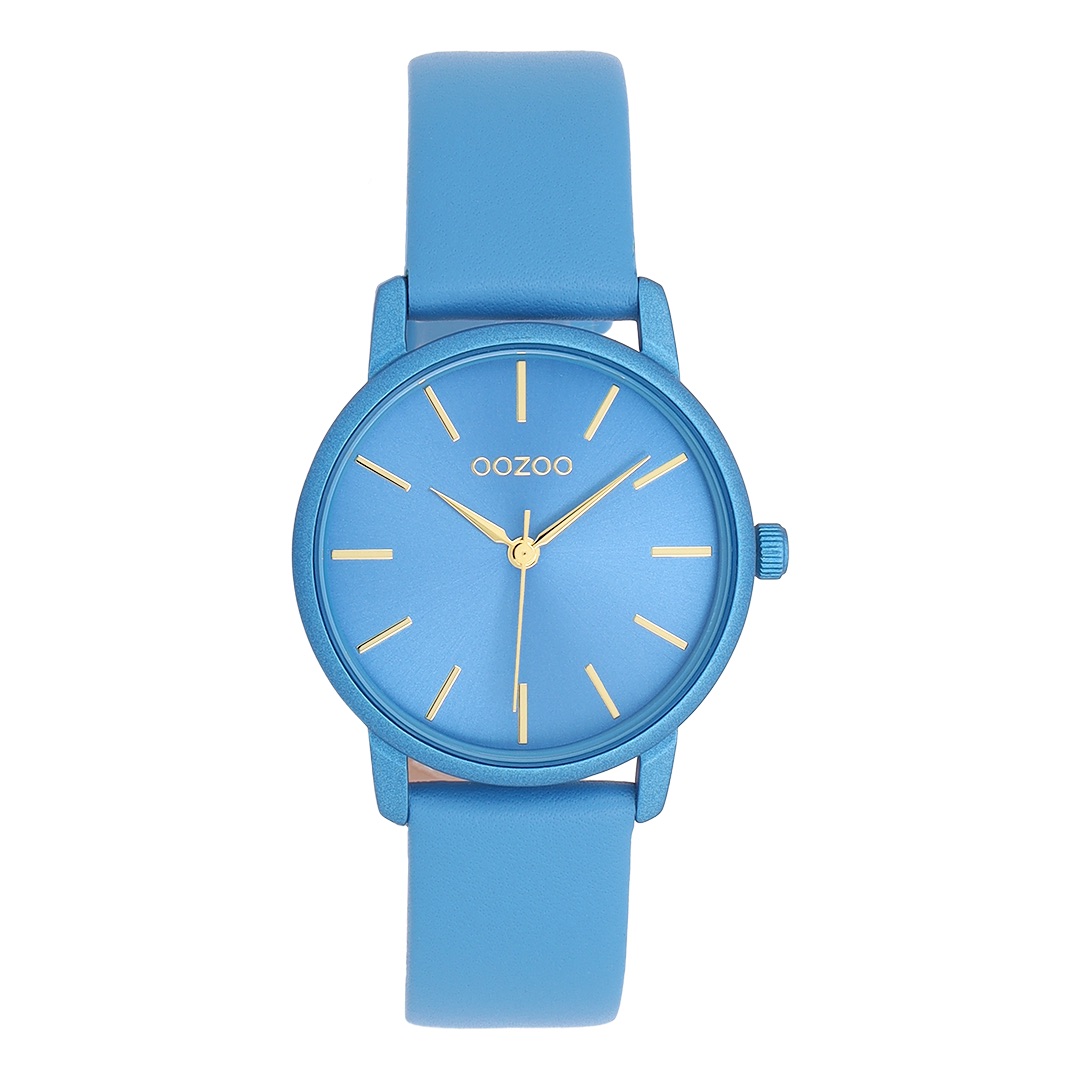 Gold coloured OOZOO with blue leather strap
